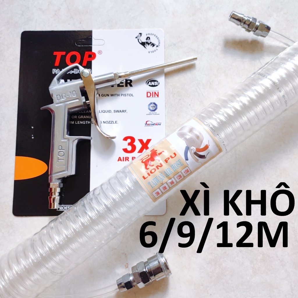 xì khô  TOP chính hãng + dây hơi 6/9/12m, súng xịt hơi thổi bui dùng khí nén