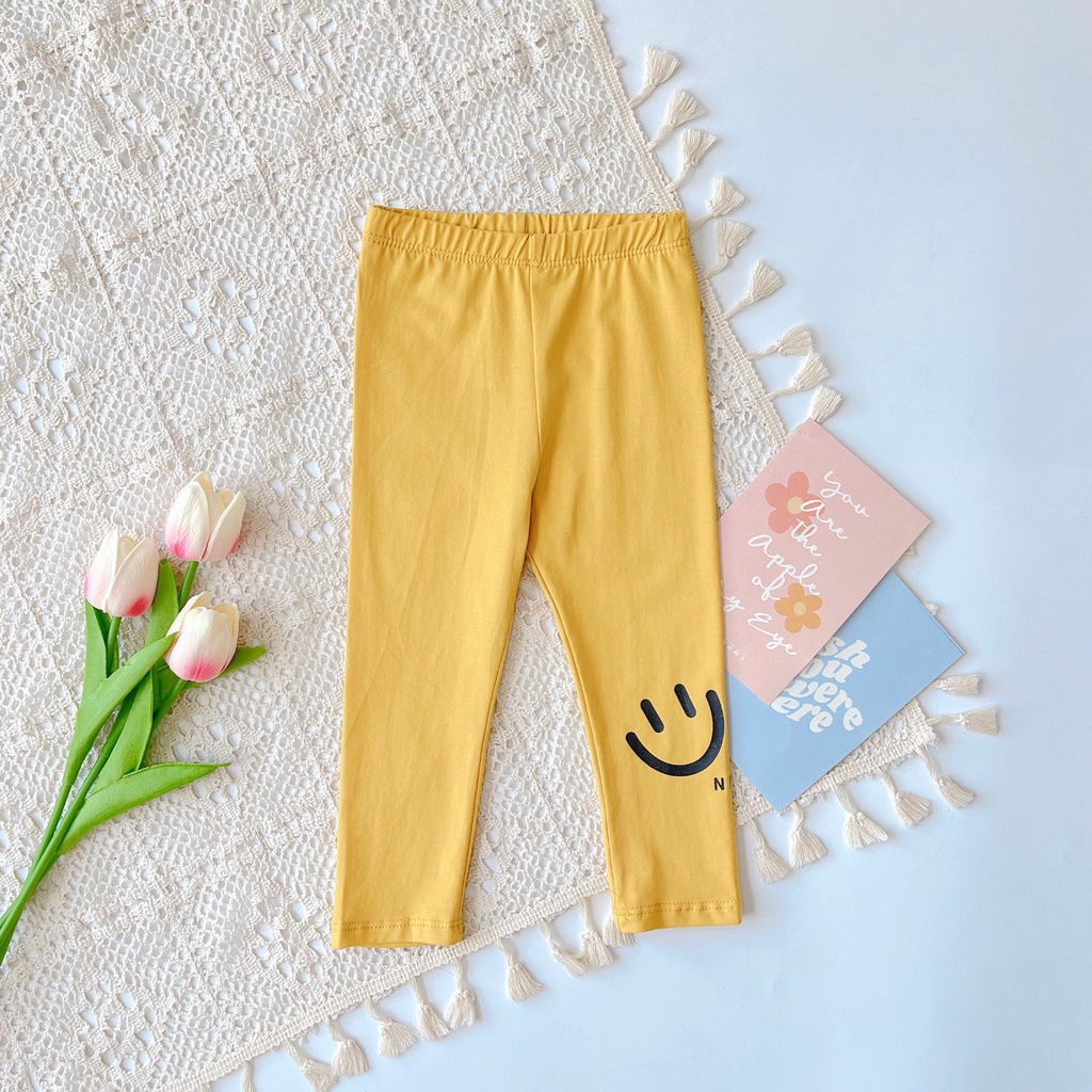 Quần legging bé gái mặt cười Smile AF KID vải Cotton Borip cao cấp cho bé gái 6-20kg siêu co giãn và mềm mịn