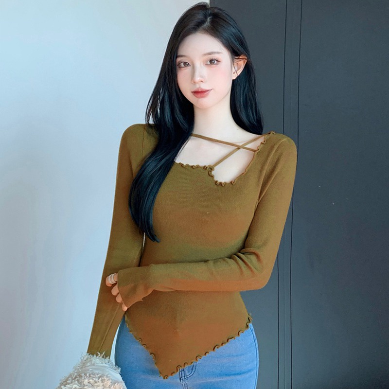 Áo dệt kim tay dài màu sắc đơn giản nhẹ nhàng cho nữ