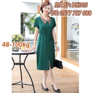 Đầm lụa dáng suông form lớn cổ thêu dài qua gối DK005