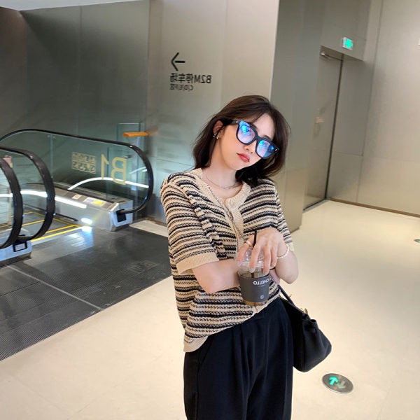 Xiaozhainv  Áo Sơ Mi Tay Ngắn Họa Tiết Sọc Caro Thời Trang Mùa Hè Cho Nữ