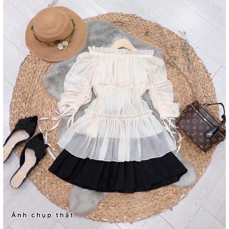 SET ÁO VOAN NHÚN BẸT VAI + CHÂN VÁY XẾP LY #190k