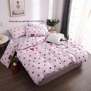 bộ chăn ga gối cotton đũi tim hồng