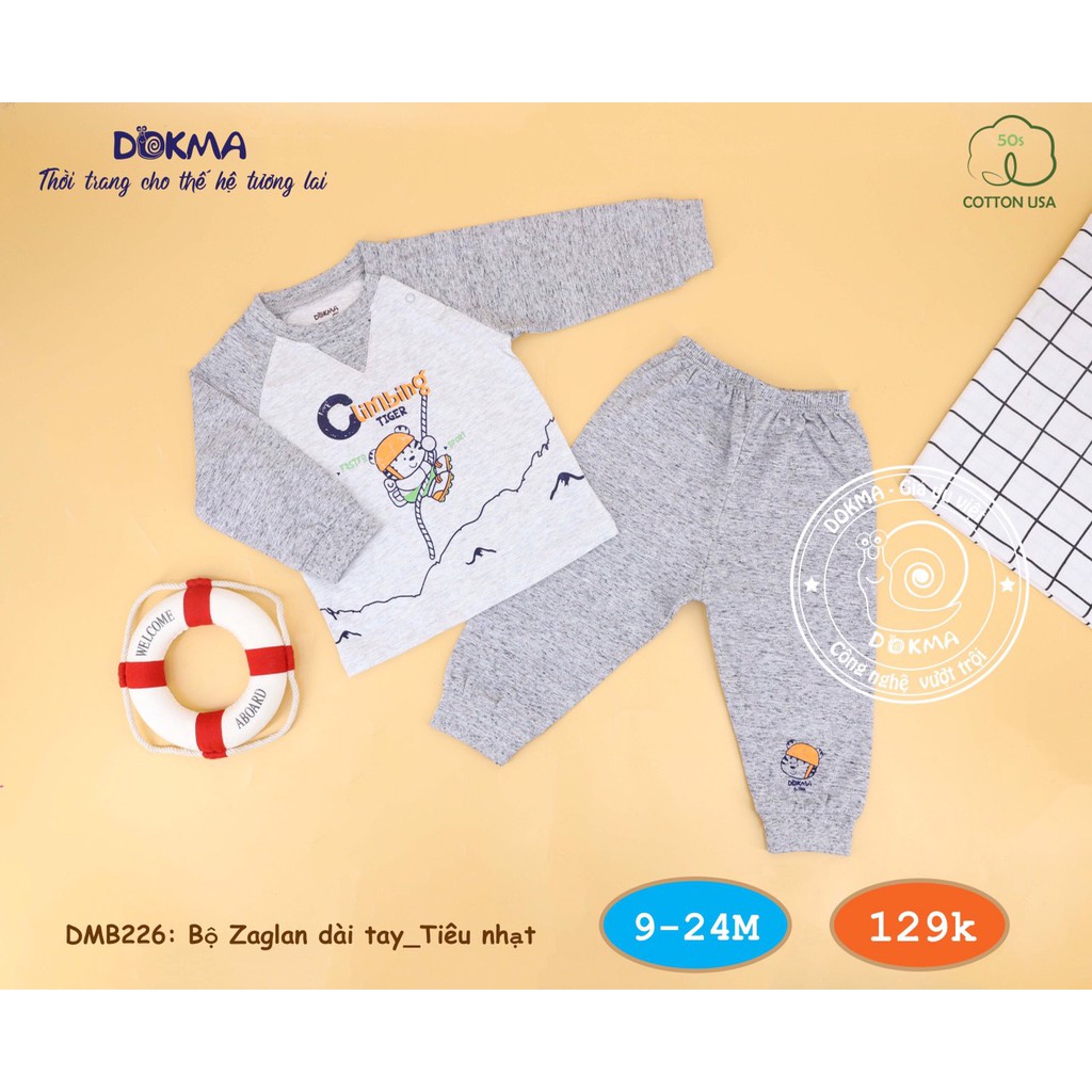 Bộ thu đông dài tay cotton bé trai bé gái Dokma DMB226
