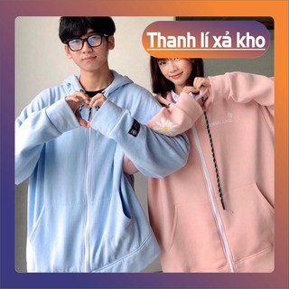 ÁO KHOÁC HOODIE CHỮ A IN LƯNG HOA CÚC XANH HỒNG - ÁO NỈ MŨ ANGEL LAND Couple ULZZANG [deal]