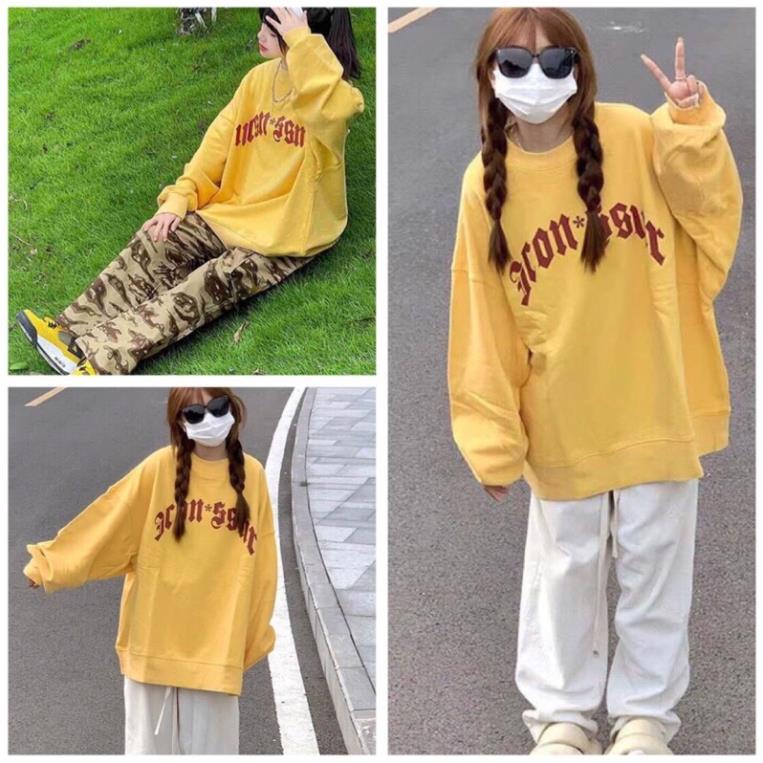 Áo Sweater Nỉ Vàng Unisex Nam Nữ, Áo Cổ Tròn Tay Bồng From Rộng Hàn Quốc( Hàng sẵn)