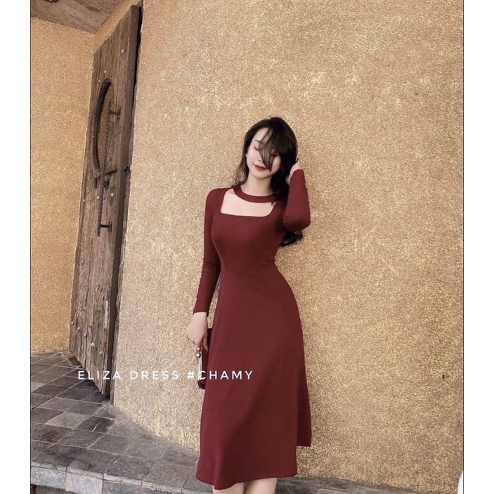 ĐẦM LEN CHOKER CỔ VUÔNG ĐAI