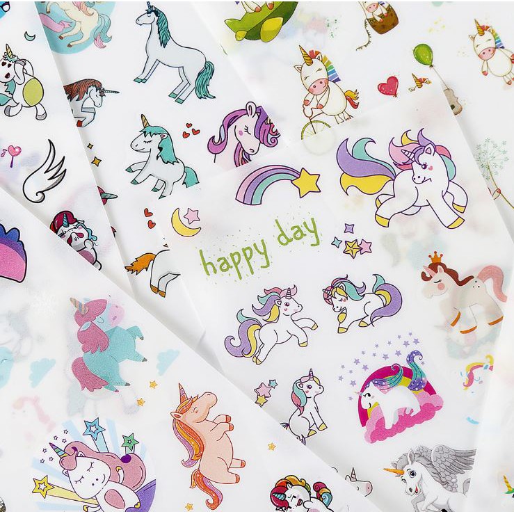 Bộ 6 Tấm Sticker Trang Trí Unicorn Kỳ Lân