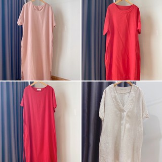 Váy linen trơn dáng suông Hàn quốc second hand