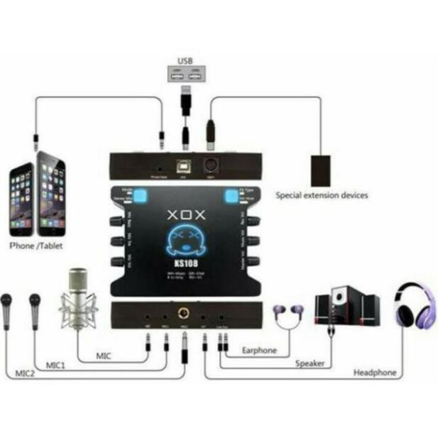 Soundcard XOX KS108 cho micro thu âm, sound card hát karaoke hát live stream âm thanh tuyệt đỉnh
