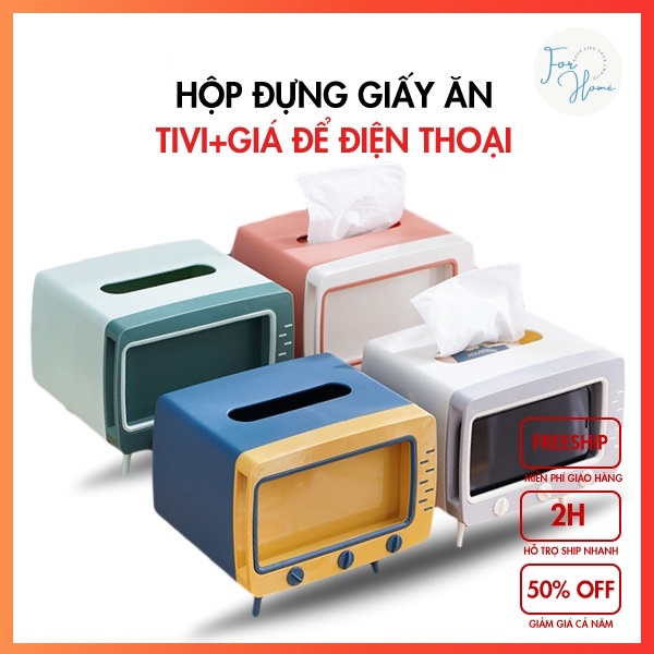 ⚡CÓ VIDEO REVIEW⚡ Hộp Đựng Giấy Ăn Hình Tivi Có Khe Để Điện Thoại Có Thể Tháo Rời Đủ 4 Màu