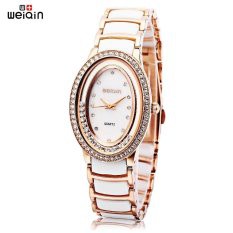 Đồng hồ Nữ mặt bầu dục gắn đá cao cấp SBAO (dây vàng trắng)