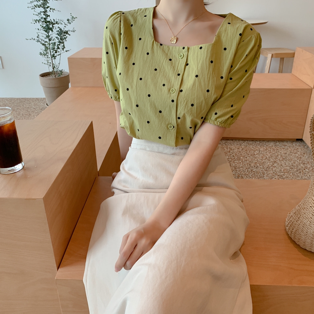 SUXI Áo sơ mi tay ngắn họa tiết chấm bi thanh lịch thời trang phong cách Hàn Quốc cho nữ