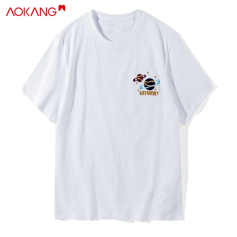 Áo thun AOKANG ngắn tay thêu hình hành tinh thời trang Hàn Quốc cho nam