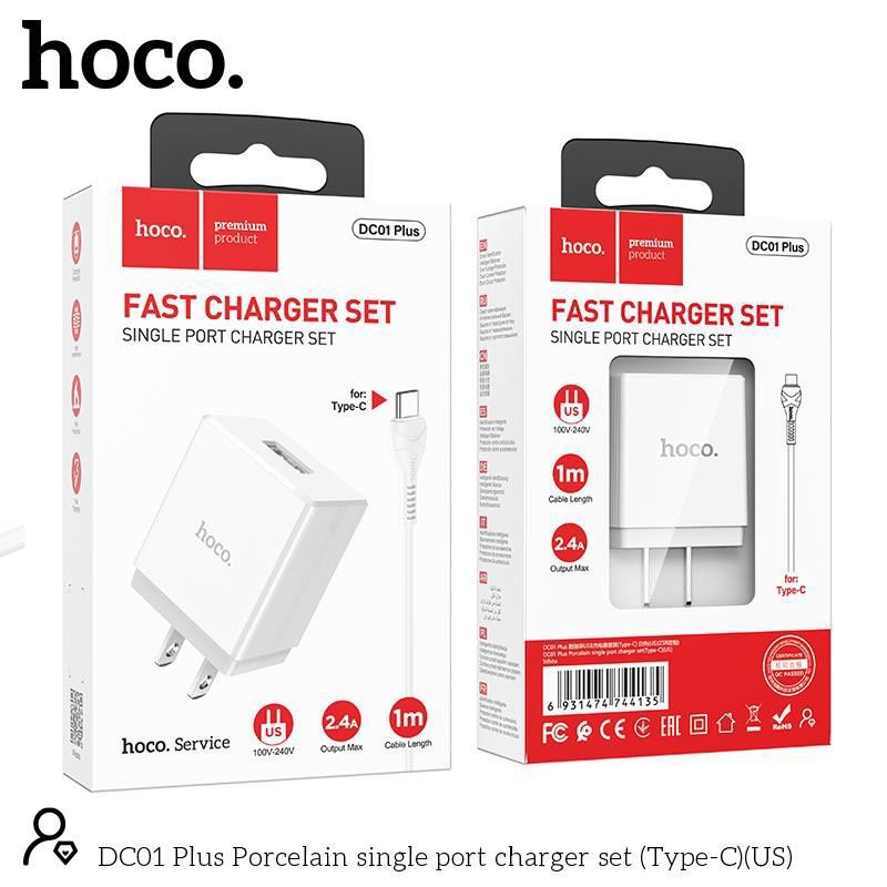 Combo Bộ sạc nhanh HOCO DC01 Plus cho iPhone/Micro/Type C - Củ sạc, cáp sạc cao cấp - Chính hãng