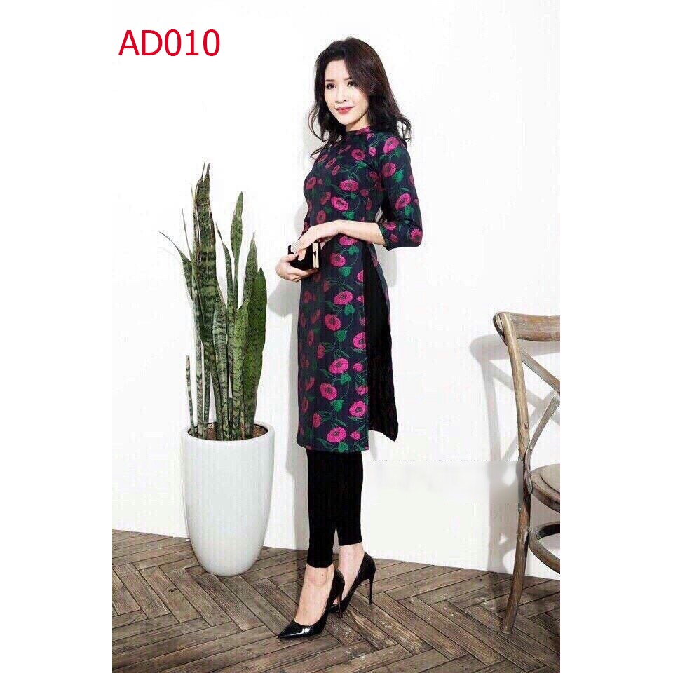 AD010 có size lớn 4XL Áo Dài Cách Tân in 3D in 2 mặt họa tiết hoa rau muống