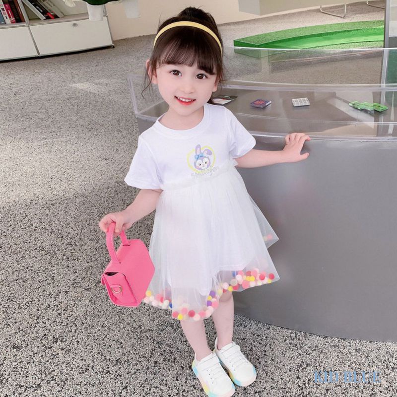 Đầm Công Chúa Phối Lưới Màu Cầu Vồng Họa Tiết Ngôi Sao Hoạt Hình Cho Bé Gái