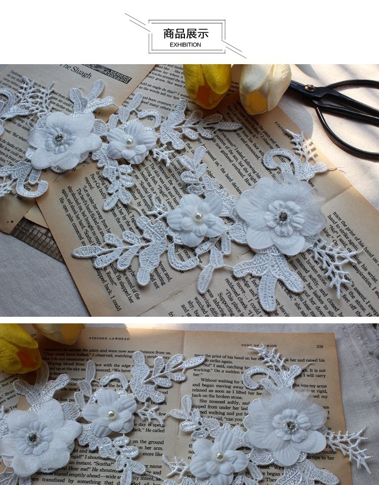 Miếng ren hoa 3d xinh xắn dùng để trang trí áo cưới