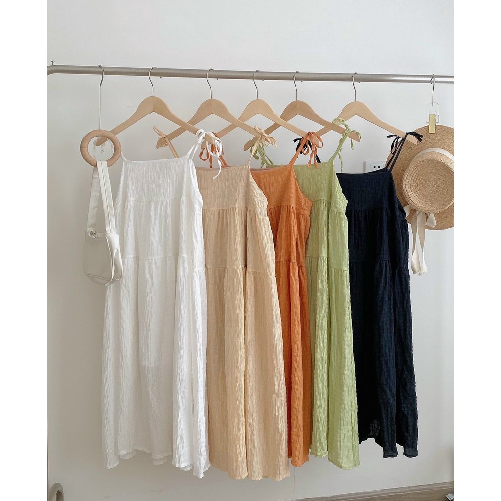 Váy 2 dây chất cotton kẻ xốp màu mới hót hít