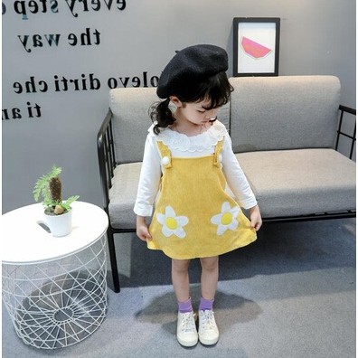 ☀ sunny ღ Set đầm hoa kèm yếm nhung xinh xắn cho bé gái