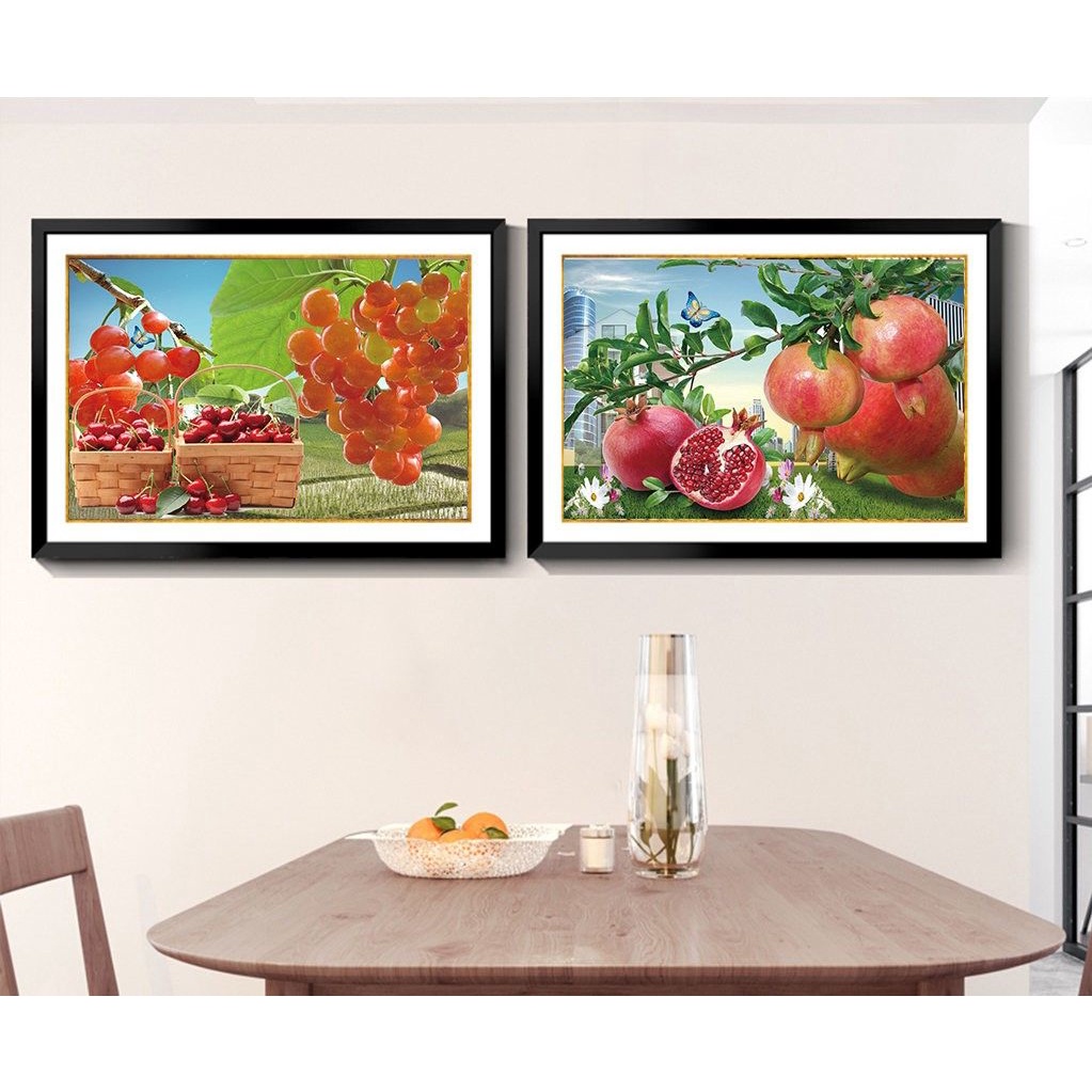Tranh treo tường- Tranh Laminate tráng gương Hoa quả Treo Phòng Ăn, Nhà Bếp- Bộ 2 tấm