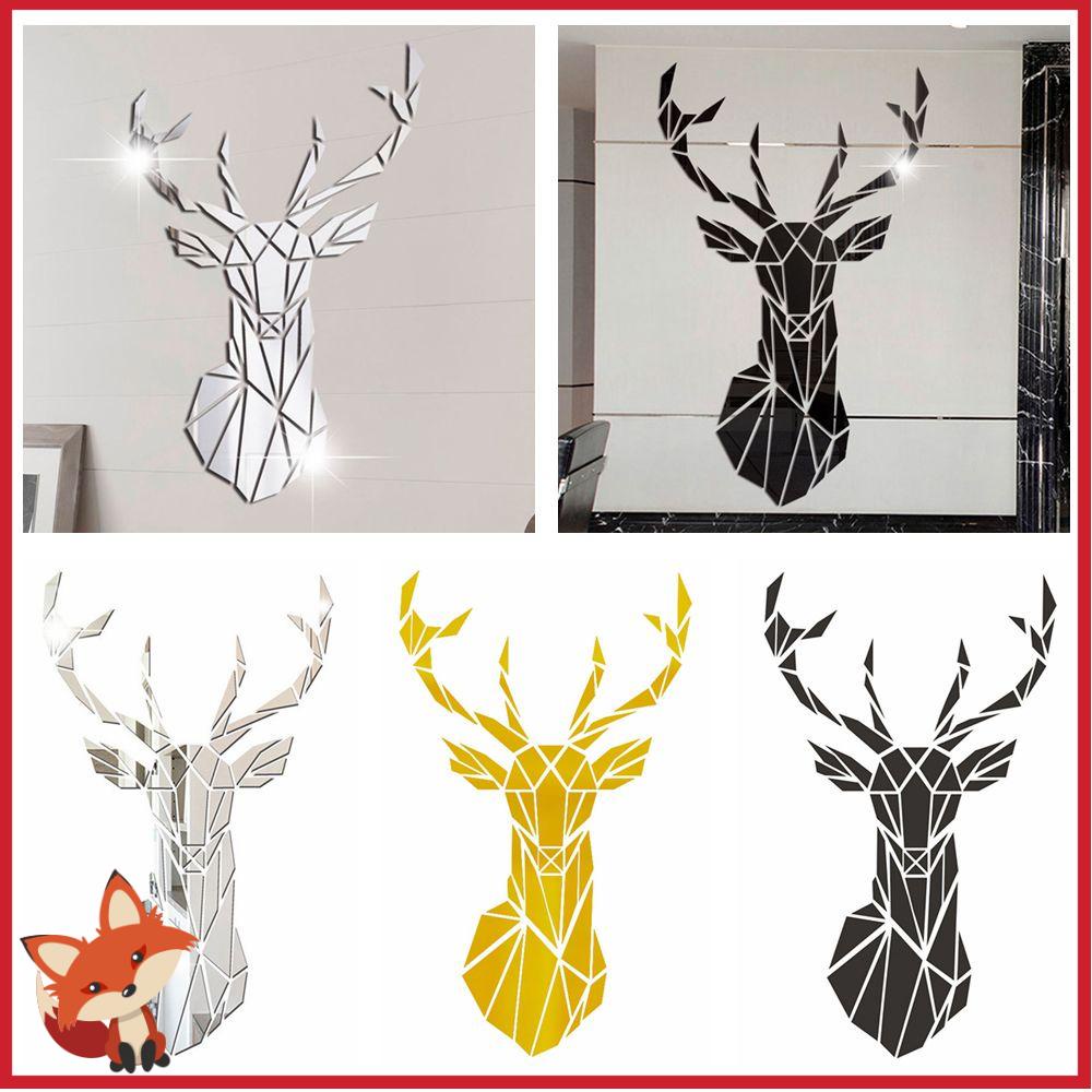 Sticker Dán Tường Mặt Gương Hình Đầu Hươu 3D Nhiều Màu Sắc Trang Trí Phòng Khách DIY