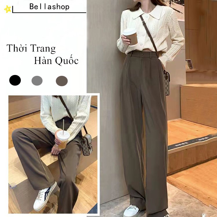 Bella🌻quần dài nữ👖Quần ống rộng cạp cao | thiết kế nút Thời Trang Hàn Quốc