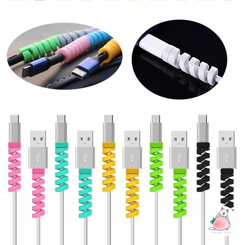 Set 4 phụ kiện bảo vệ cáp sạc/tai nghe hình xoắn ốc bằng silicon chống đứt