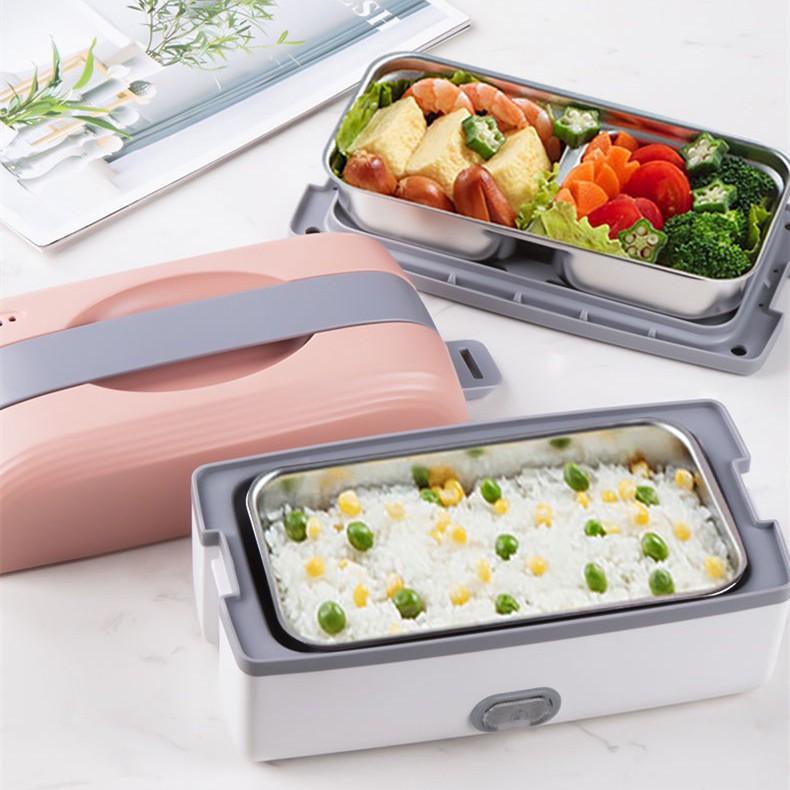 Hộp cơm cắm điện văn phòng di động, 2 tầng Nồi hâm nấu hấp thức ăn đa năng, 3 bát inox chống gỉ giữ nhiệt