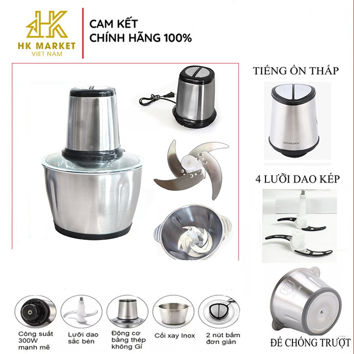 Máy xay thịt Cối Xay Thực Phẩm Đa Năng Inox 304 Dung Tích 2l Hàng Cao Cấp Lõi Đồng [BH 1 đổi 1 trong 3 tháng]