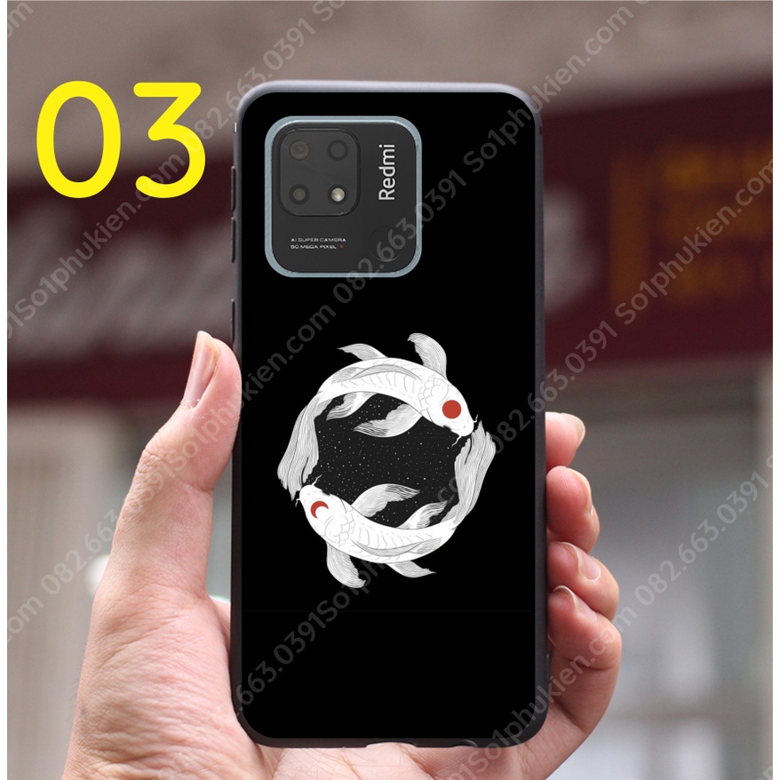Ốp lưng Xiaomi redmi 10C ép kính nano chống bể hình thư pháp, hoa sen, thiết kế đẹp