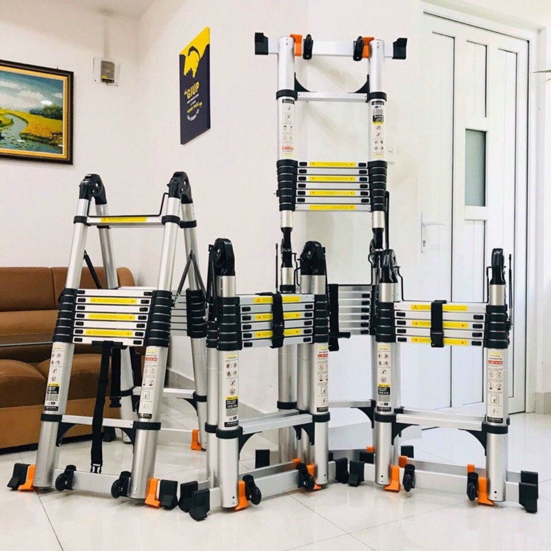 Thang rút nhôm chữ A 2m5 trắng