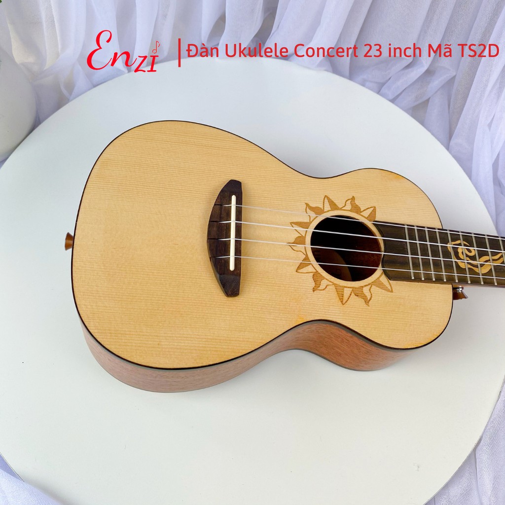 Đàn ukulele concert TS2D Enzi 23 inch gỗ mộc viền mặt trời khóa đúc giá rẻ cho bạn mới bắt đầu tập chơi