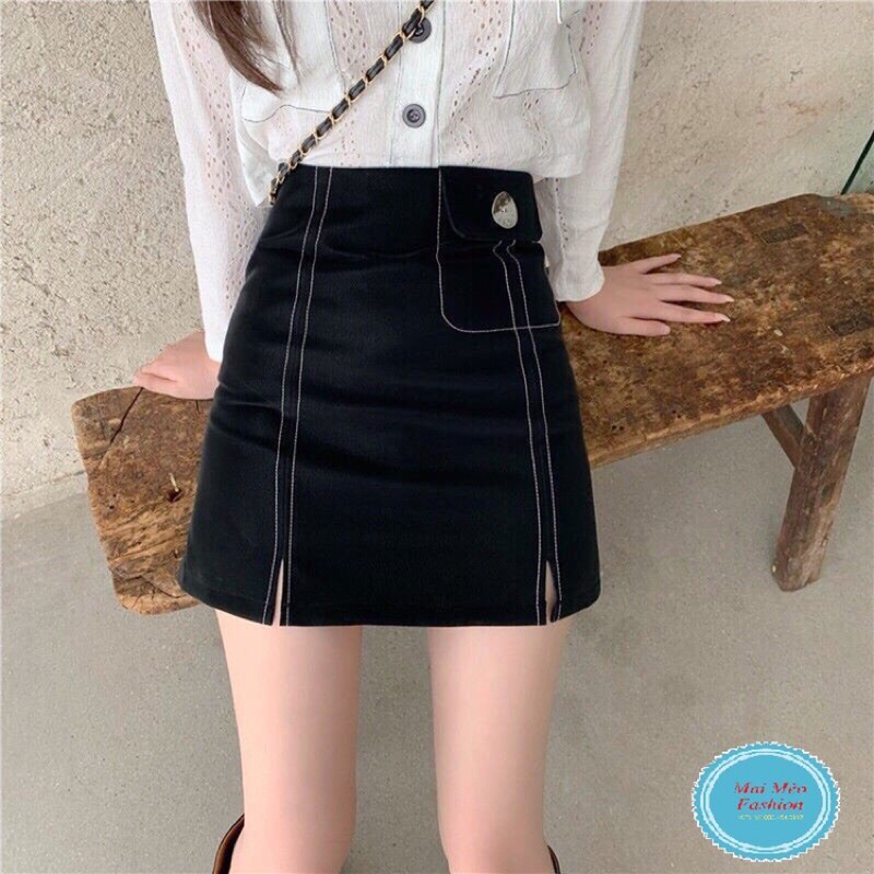 (HÀNG SẴN) CHÂN VÁY CHỮ A CHỈ NỔI PHỐI TÚI,QUẦN GIẢ VÁY CHỈ NỔI XẺ TRƯỚC