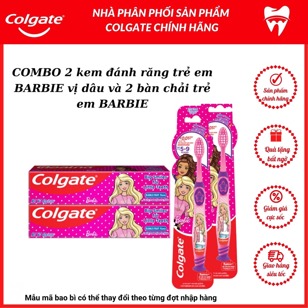 Bộ 2 Kem đánh răng Colgate Barbie 40g và Bàn chải Colgate Barbie cho trẻ em
