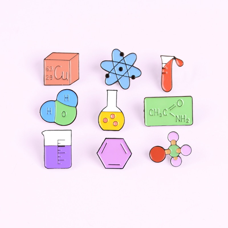 Ghim cài áo tráng men hình ống nghiệm hóa học hoạt hình khoa học cho bạn bè