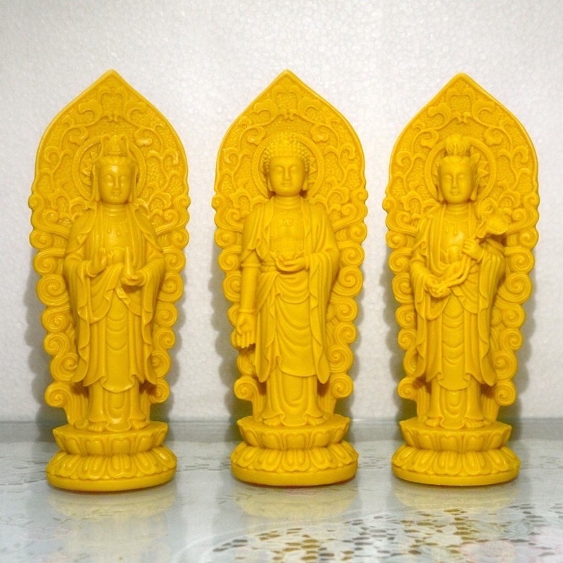 Bộ Ba Tượng Phật Tây Phương Tam Thánh Hào Quang 18cm