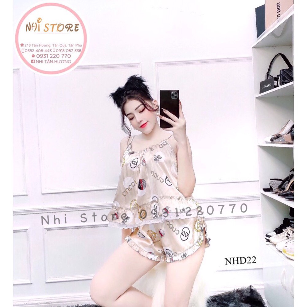 [FREESHIP 50K] Bộ Mặc Nhà Nhistore Bộ Ngủ Áo 2 Dây Phối Ren Quần Ngắn Họa Tiết Sang Chảnh Freesize Dưới 57kg | BigBuy360 - bigbuy360.vn