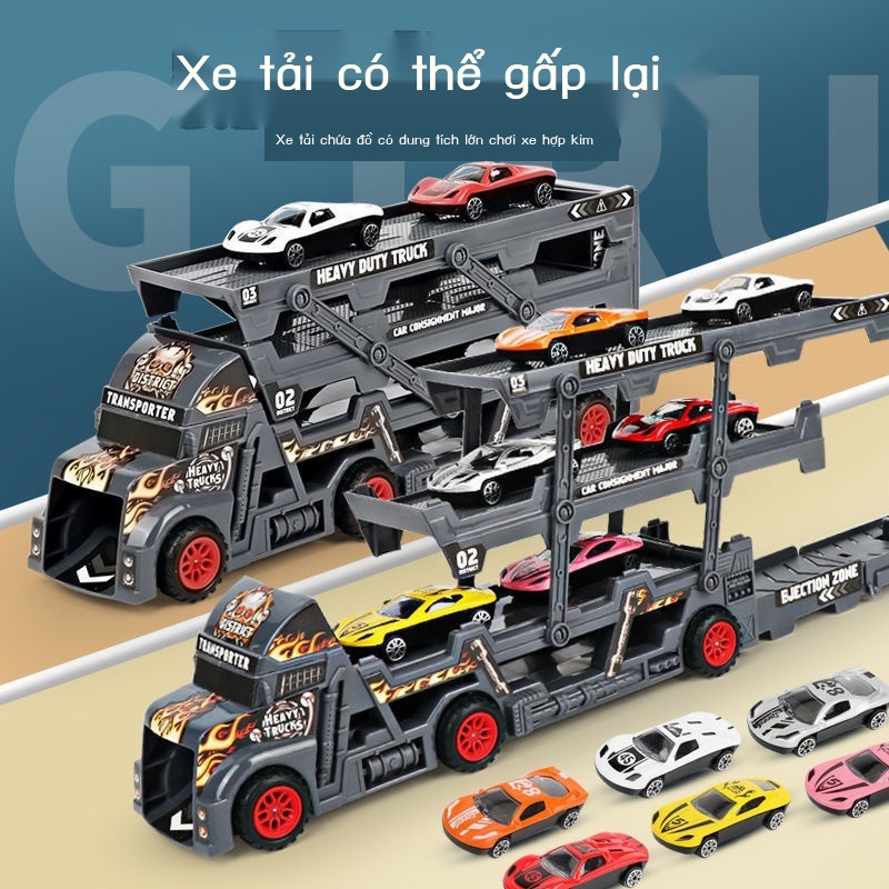 ♣Xe vận chuyển container biến dạng gấp đôi có thể đẩy ra hợp kim mô phỏng ô tô mô hình đồ chơi trẻ em