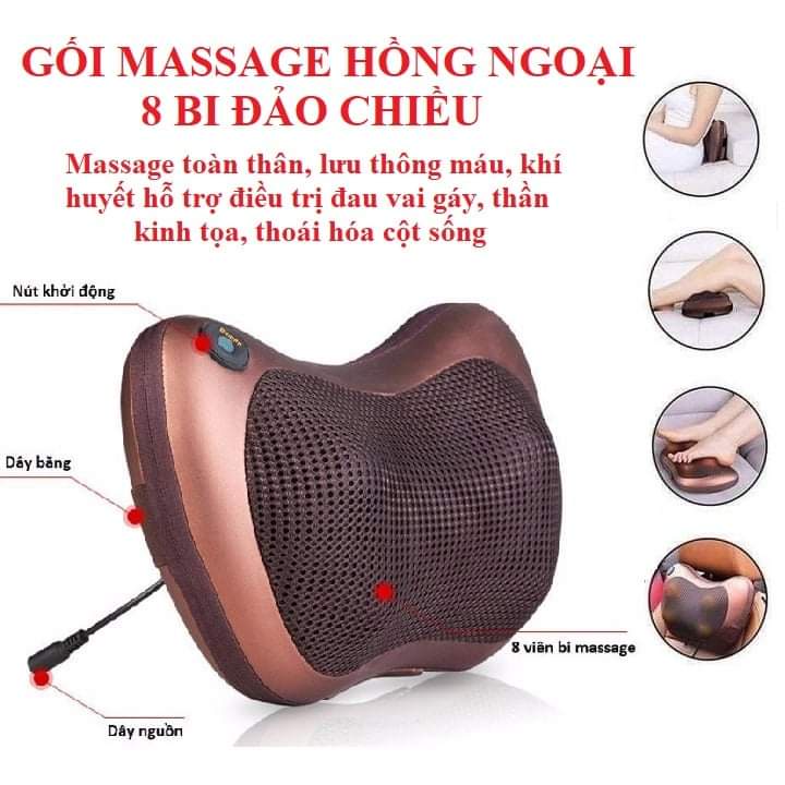 Gối Massage hồng ngoại 8 bi xoay đảo chiều⚡FREE SHIP⚡máy massage cổ vai gáy - công nghệ Nhật Bản - bảo hành 5 năm