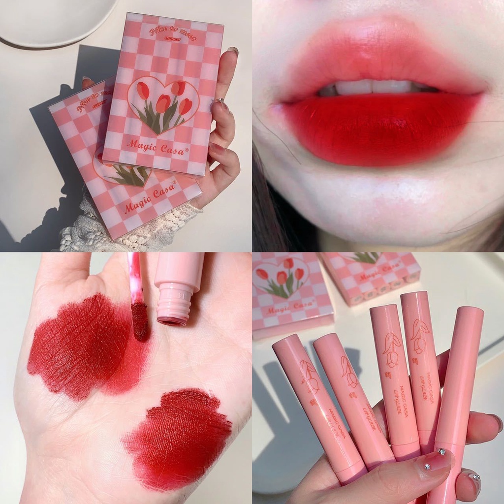 Son Kem Lì Chống Dính Cốc Chống Nước Lâu Phai Thiết Kế Vỏ Son Hình Hoa Tulip Độc Đáo