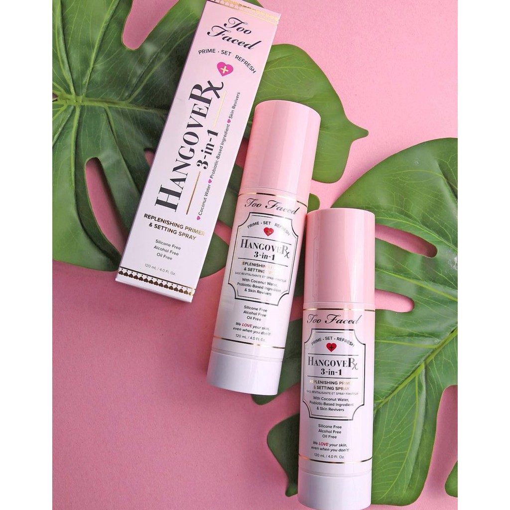 Xịt makeup Too Faced Hangover 3-in-1 Replenishing Primer & Setting Spray Bunny Beauty hàng đủ bill | BigBuy360 - bigbuy360.vn