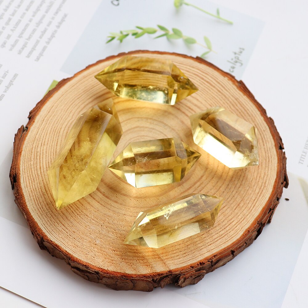 1 Đá Thạch Anh Tự Nhiên Hai Đầu Hình Trụ Màu Vàng Chanh Dùng Trang Trí Nhà Cửa