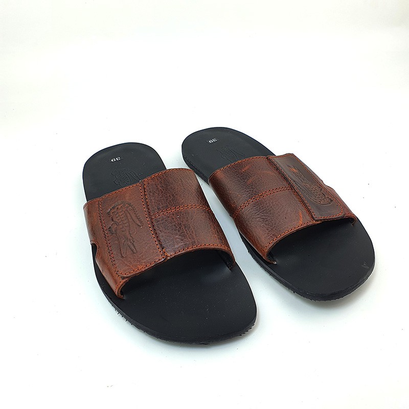 HANO - Dép da nam cá sấu bản ngang da bò thật đế cao su xịn D1211