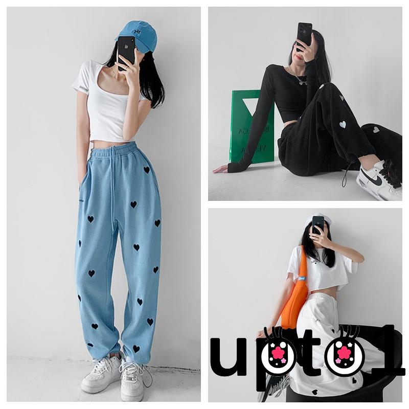 Quần Dài Nữ Ống Rộng Họa Tiết Trái Tim Thời Trang Cá Tính