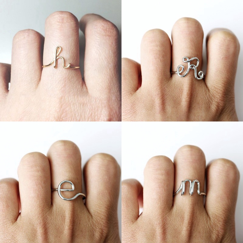 [Mã FASHIONT4MA2 giảm 10K đơn 50K] Ring Simple English Letter Motif for Couples / Men / Women 1Pcs