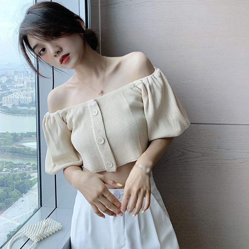 Áo croptop dệt kim tay lửng màu trơn phong cách Hàn Quốc gợi cảm cho nữ