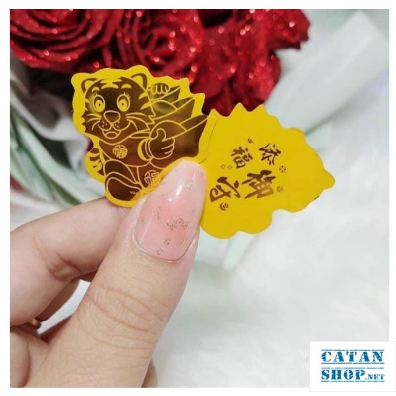 Miếng dán Tiểu Hổ mạ vàng cầu tài lộc may mắn /Miếng dán điện thoại hình tiểu hổ