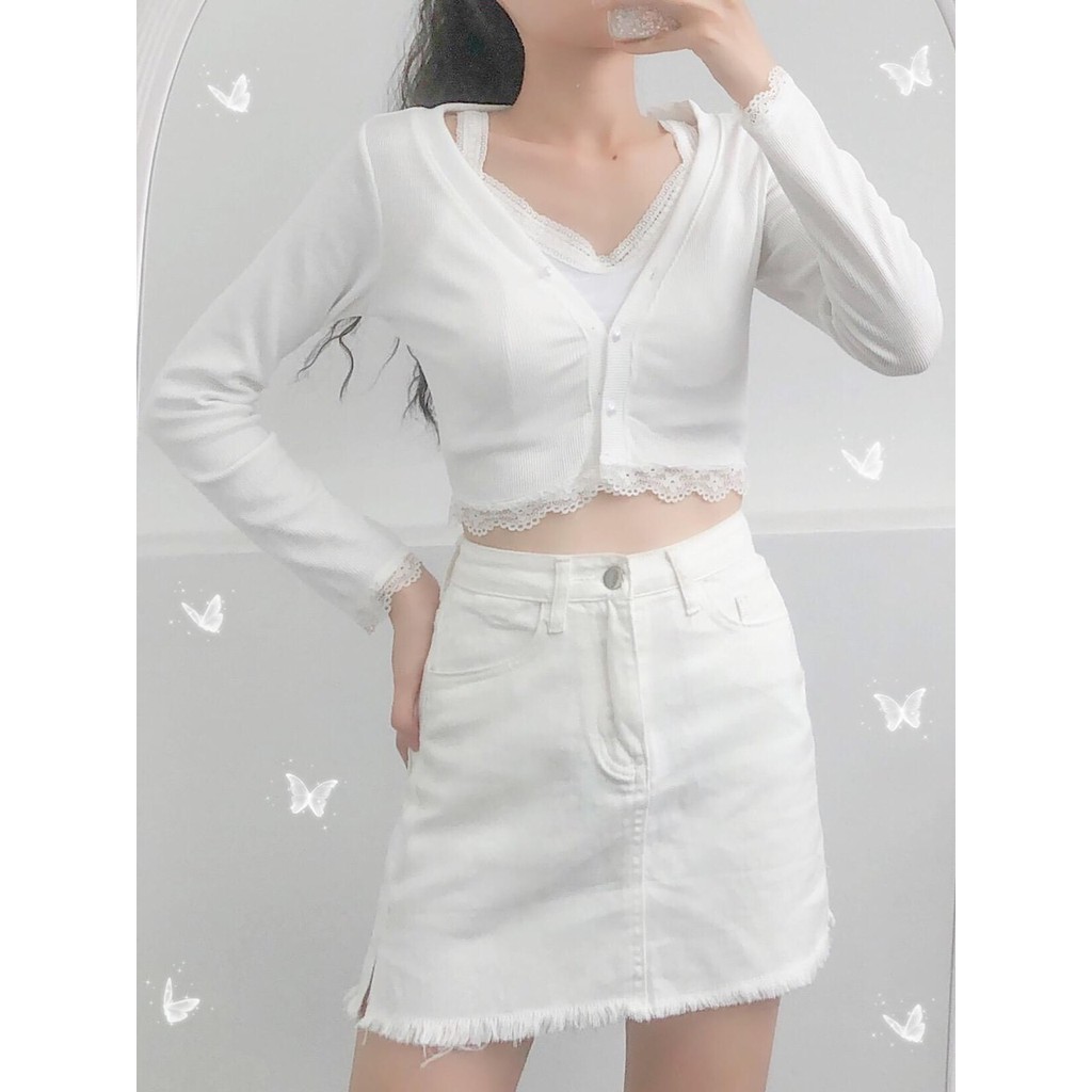 [HÌNH THẬT] ÁO CROPTOP GIẢ KHOÁC NHẸ DÀI TAY CO GIÃN CỔ TIM - ÁO KIỂU CRT ULZANG HOT GIRL TRƠN BASIC GÀI NÚT 4