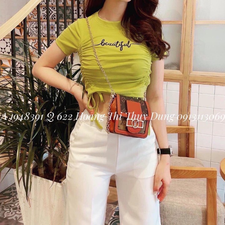 Áo Croptop Kiểu Rút Dây Vải Porip Mềm Mịn In Chữ Thời Trang | BigBuy360 - bigbuy360.vn